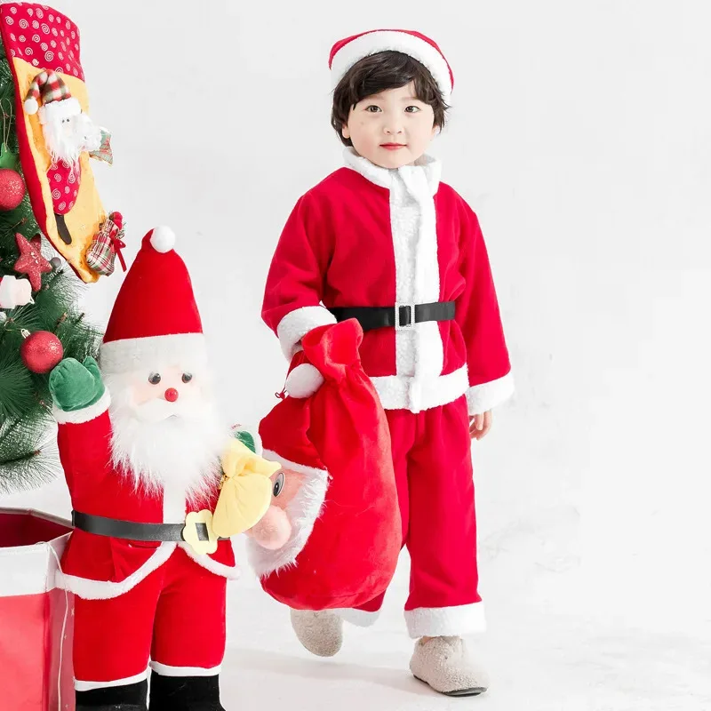Costume cosplay di Natale per bambini Ragazzi Ragazze Vestito da Babbo Natale Bambino Bambino Rosso Vestiti di Natale Vestito da spettacolo per feste di Capodanno