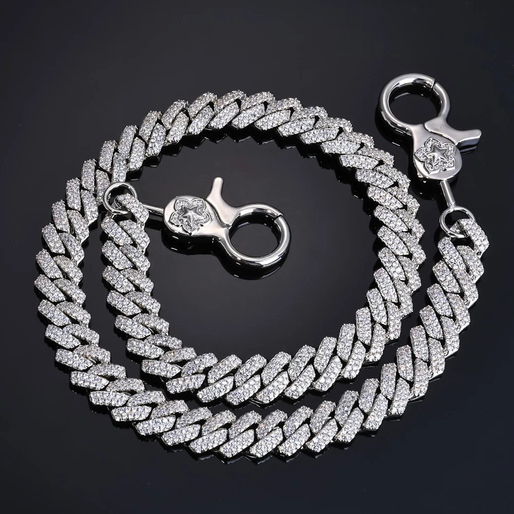 HHIOK Customized 14mm Cuban Key Chain Iced 5A Cubic Zirconia Hip Hop Pants Chain Exquisite Men's And Women's Necklace Jewelry