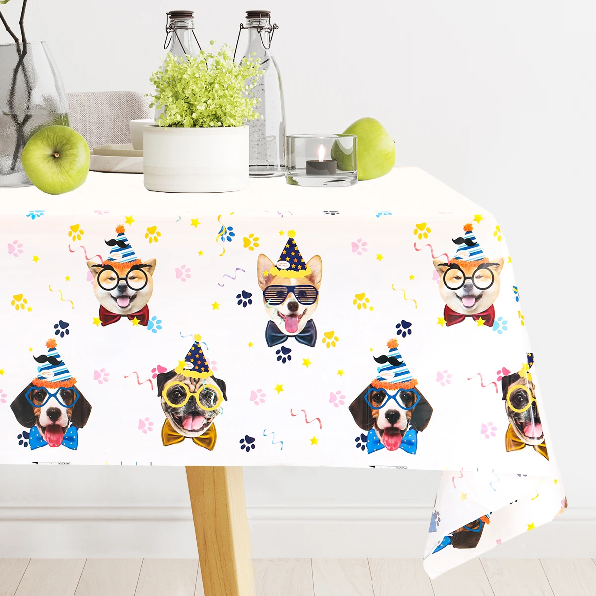 Puppy Tablecloth Happy Door Theme Birthday Party Decorations Kids Adults Kitchen Dining Table Cover Wedding Baby Shower Supplies