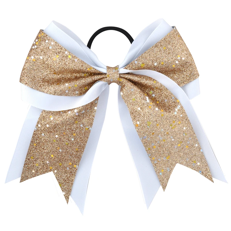 7 Zoll große Cheerleading-Haarschleifen, elastische Haarbänder, Ripsband, Schlangenhaut-Stern-Design, Schleifen-Haar-Accessoires – Detail 13