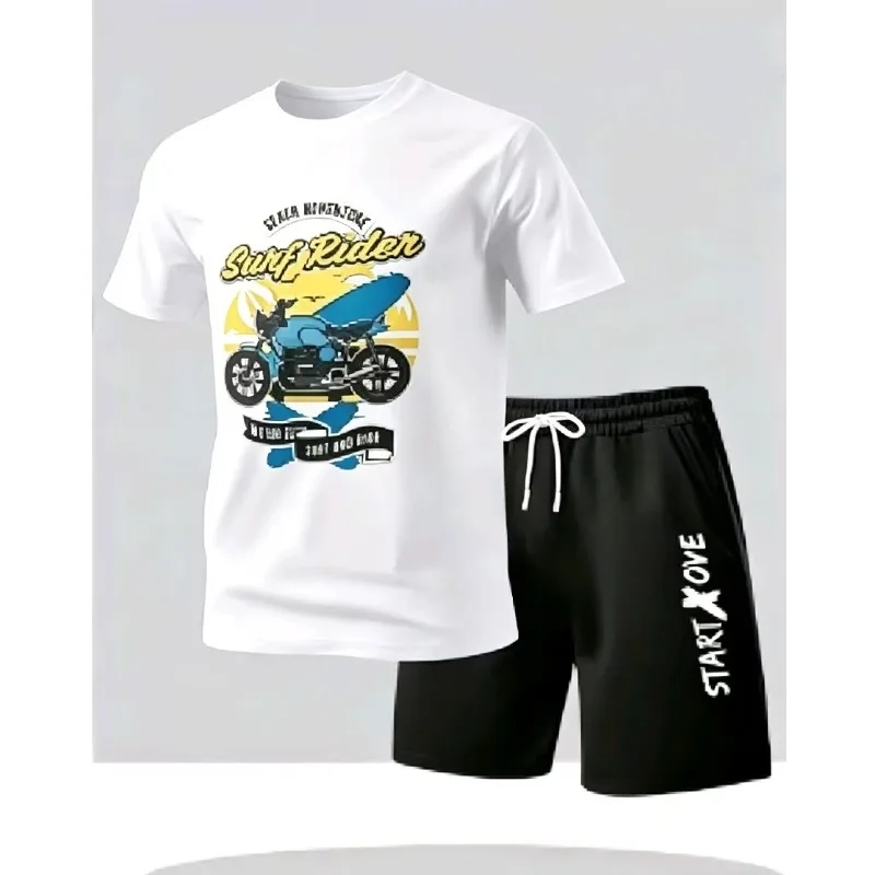 

Summer men's casual short-sleeved T-shirt and shorts sports outfit - comfortable printed lightweight quick-drying set
