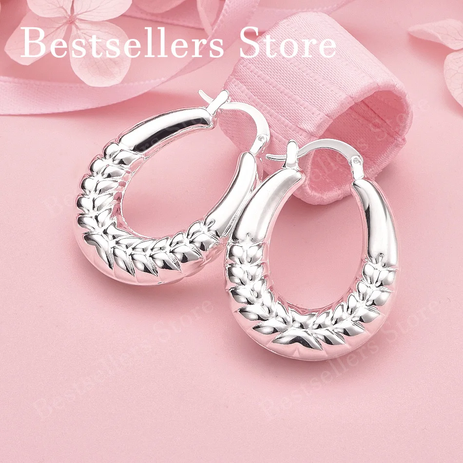 Charming 925 Sterling Silver Exquisite Wheat Texture Round Ear Clip Women's Fashion Party Wedding Gift Jewelry