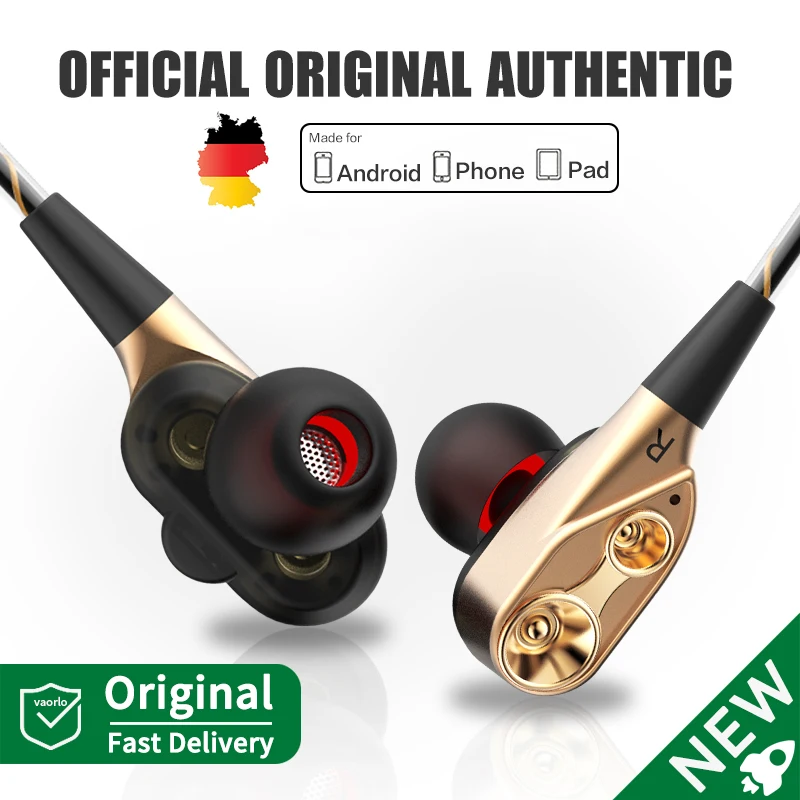 Double Moving Coil Headphones 3.5mm AUX With Mic Dynamic Headset In-Ear Music Gaming  Earbuds Bass Surround Shocking Sound