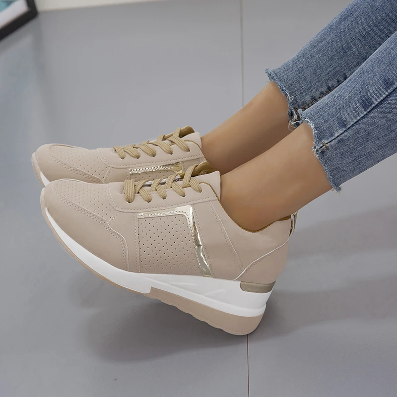 Nuove donne zeppe Sneakers stringate scarpe sportive traspiranti piattaforma Casual calzature femminili scarpe vulcanizzate da donna Sneakers da donna