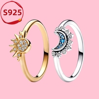 925 Sterling Silver Celestial Shining Sun Moon Ring Fit Original Accessories For Women's Birthday Gift With Cloth Bag