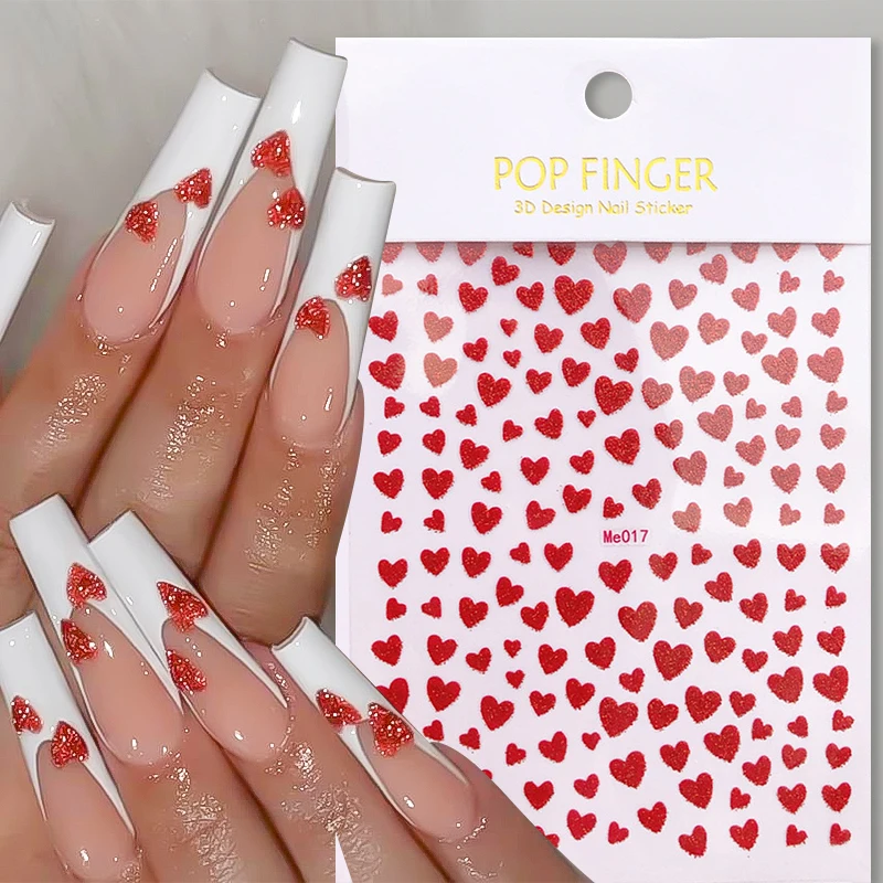 Autocollants pour ongles en forme de cœur pour la saint-valentin, décalcomanies pour Nail Art, Design 3D, curseur auto-adhésif, décorations pour pointes de manucure