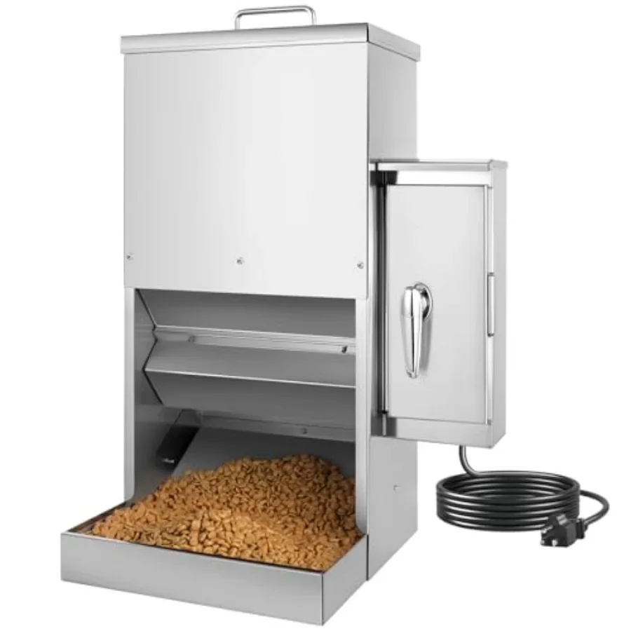 

16.1L Large Pet Automatic Feeder with Timer and WallMountable Design Stainless Steel Construction RodentProof ExtraLarge Tray f