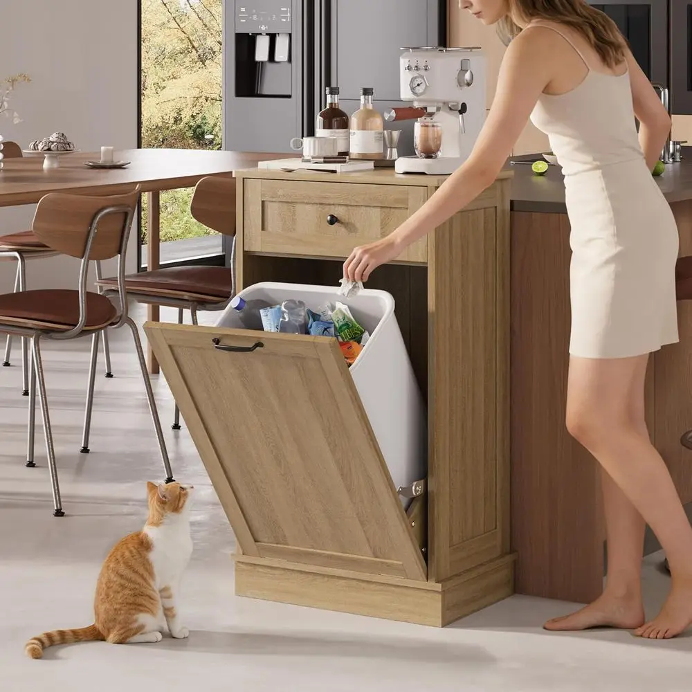 

Out Trash Can Cabinet Trash Bin Cabinet with Hideaway Der Hidden Wooden Kitchen Garbage Can, Pet Proo Trash Can Holder or Kitche
