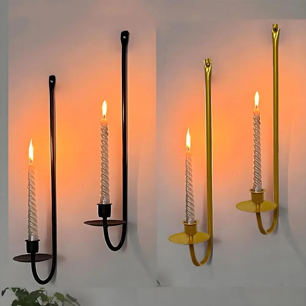 Wall Mount Fireplace Candle Holder L-shape Home Decoration Candlelight Dinner Props Metal Candlestick Holder