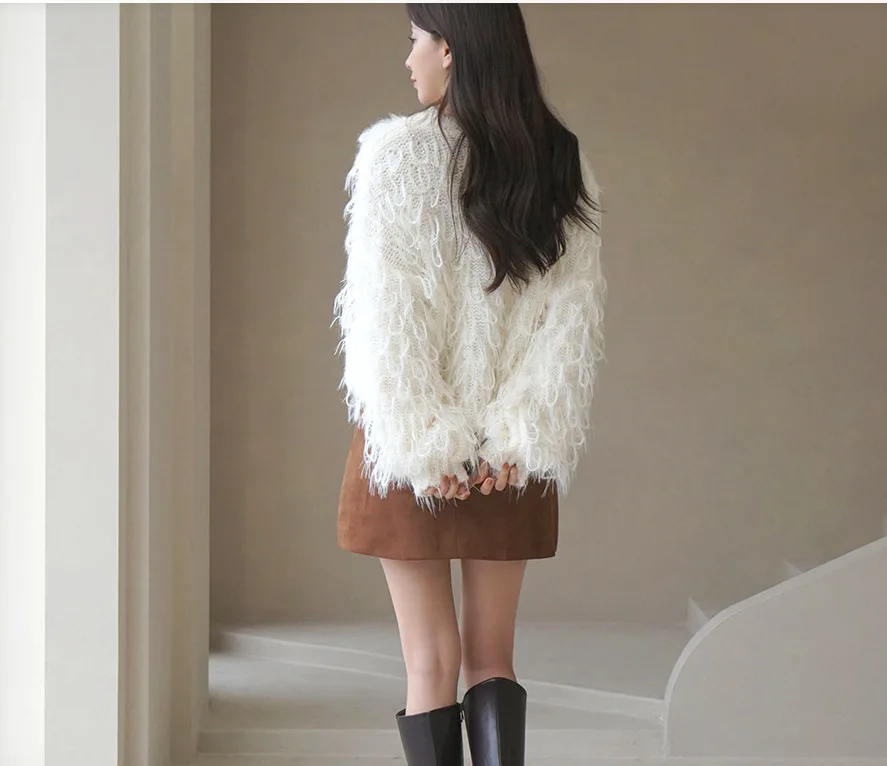 KUSAHIKI Autumn Winter Base Shirt Fashion Knitted Sweater Top Causal Short Tassel Pullover Knitwear