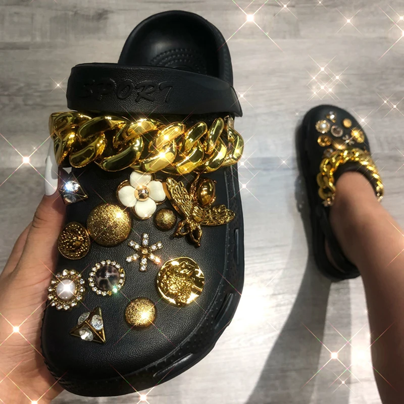 Summer Women Slippers Garden Sandals Platform Clogs  EVA Gold Chain Decoration Casual Outdoor Flip Flops Shoes For Female