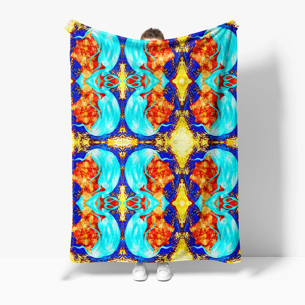 

Яркое абстрактное одеяло с принтом, геометрическое красное, синее, теплое, нечеткая одеяло для дивана-кровати для домашнего декора