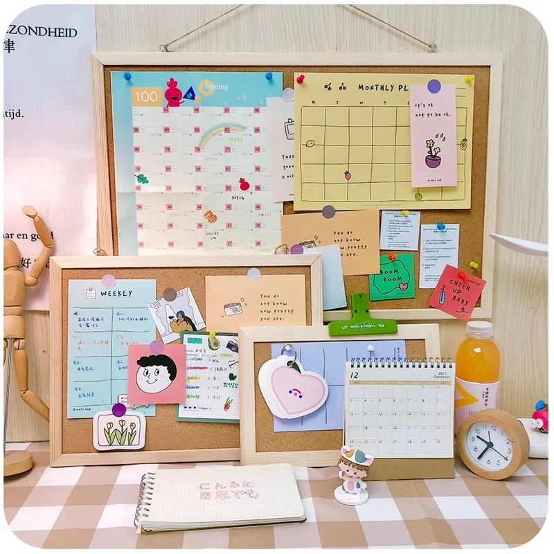 Wall Cork Board Hanging Cork Display Photo Pin Board With Wooden Frame,Bulletin Message Memo Board with Push Pins
