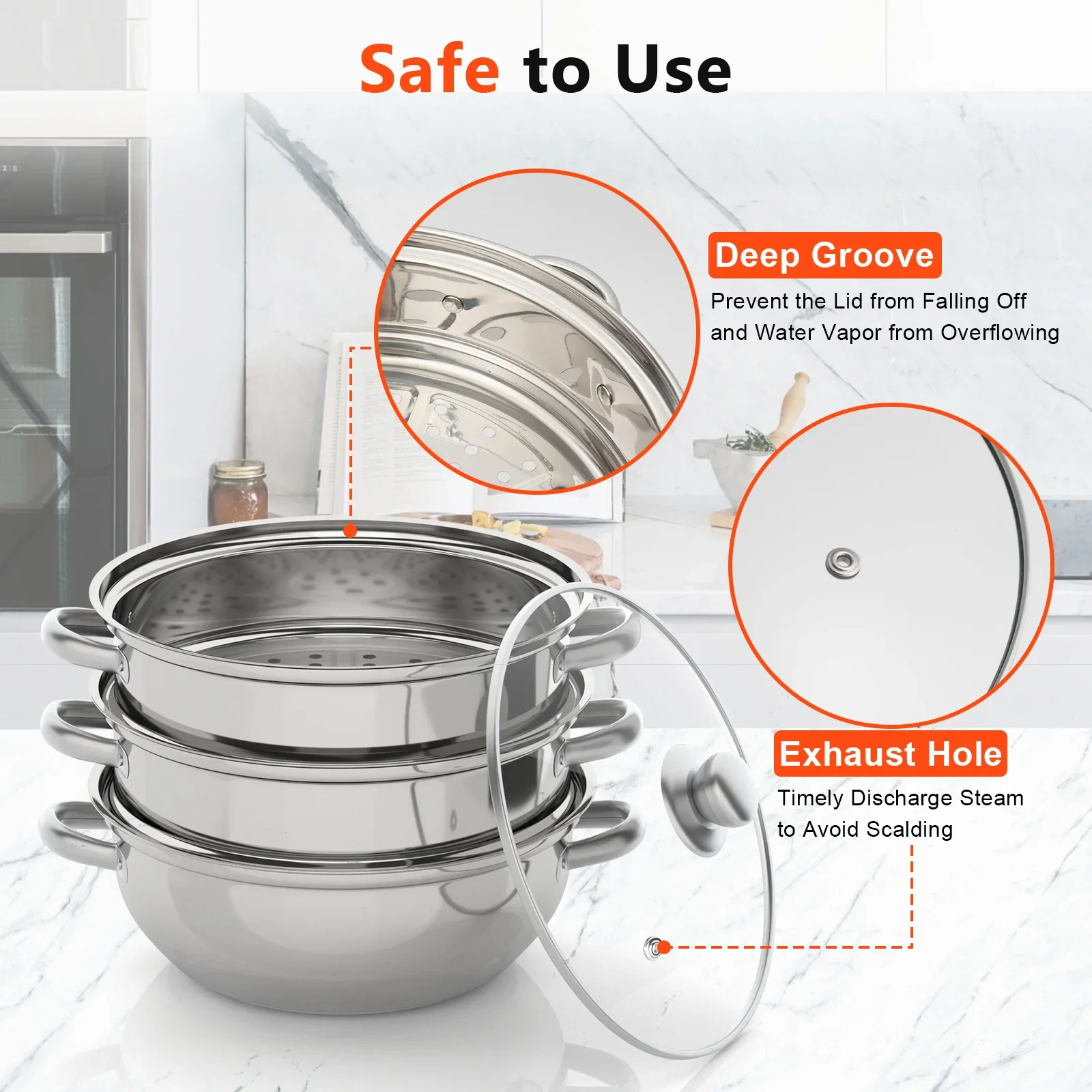 

Kitchen Steamer Easy Clean Cookware Space Saving Pot With Handles Stainless Steel Dual Use Home 3 Tier Food Maker Insulated