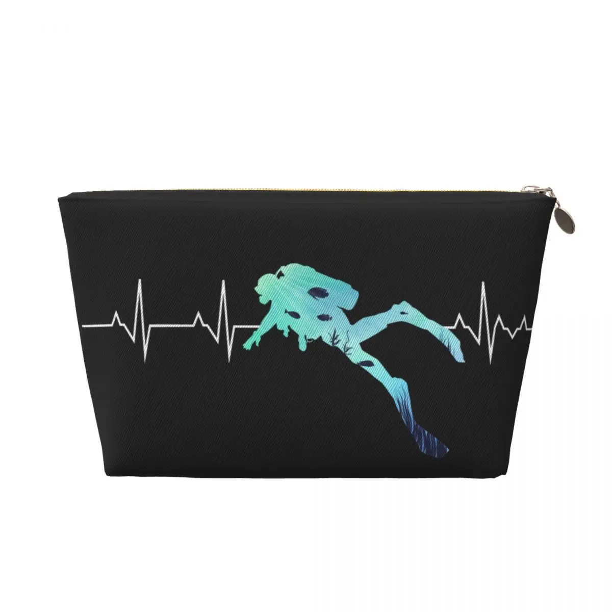 Custom Scuba Diving Heartbeat Travel Cosmetic Bag for Women Dive Diver Makeup Toiletry Organizer Lady Beauty Storage Dopp Kit