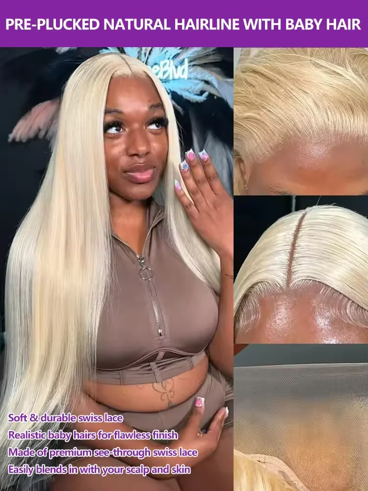 300Density Bone Straight 613 Honey Blonde 13x4  Lace Front Human Hair Wig Brazilian 40 Inch Colored 13x6 HD Lace Frontal Wigs