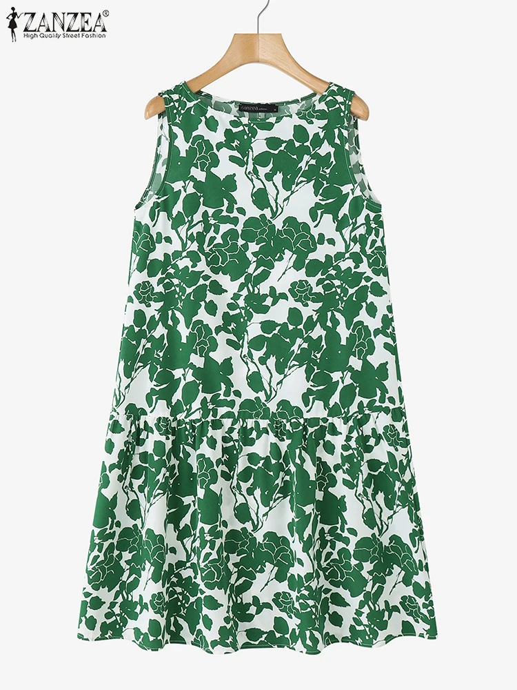 Robes d'été ZANZEA femmes imprimer Robe bohème mode sans manches plage Robe d'été 2025 Vintage décontracté col rond ample longue Robe