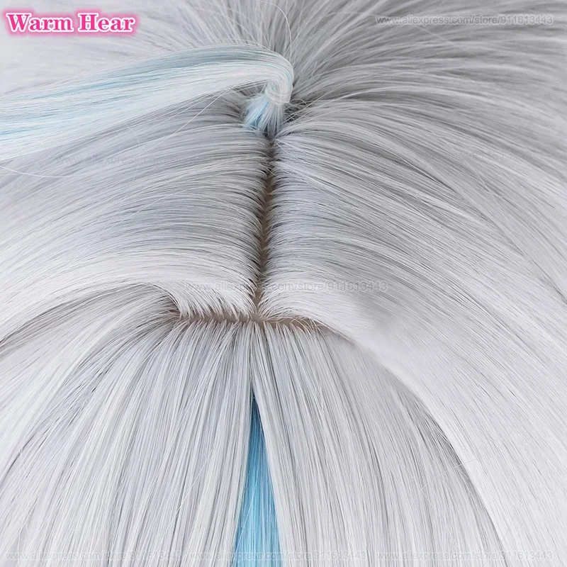 High Quality Focalors Synthetic Wig Anime Fontaine Furina 100cm White Blue Cruly Cosplay Anime Wigs Heat Resistant Hair +Wig Cap