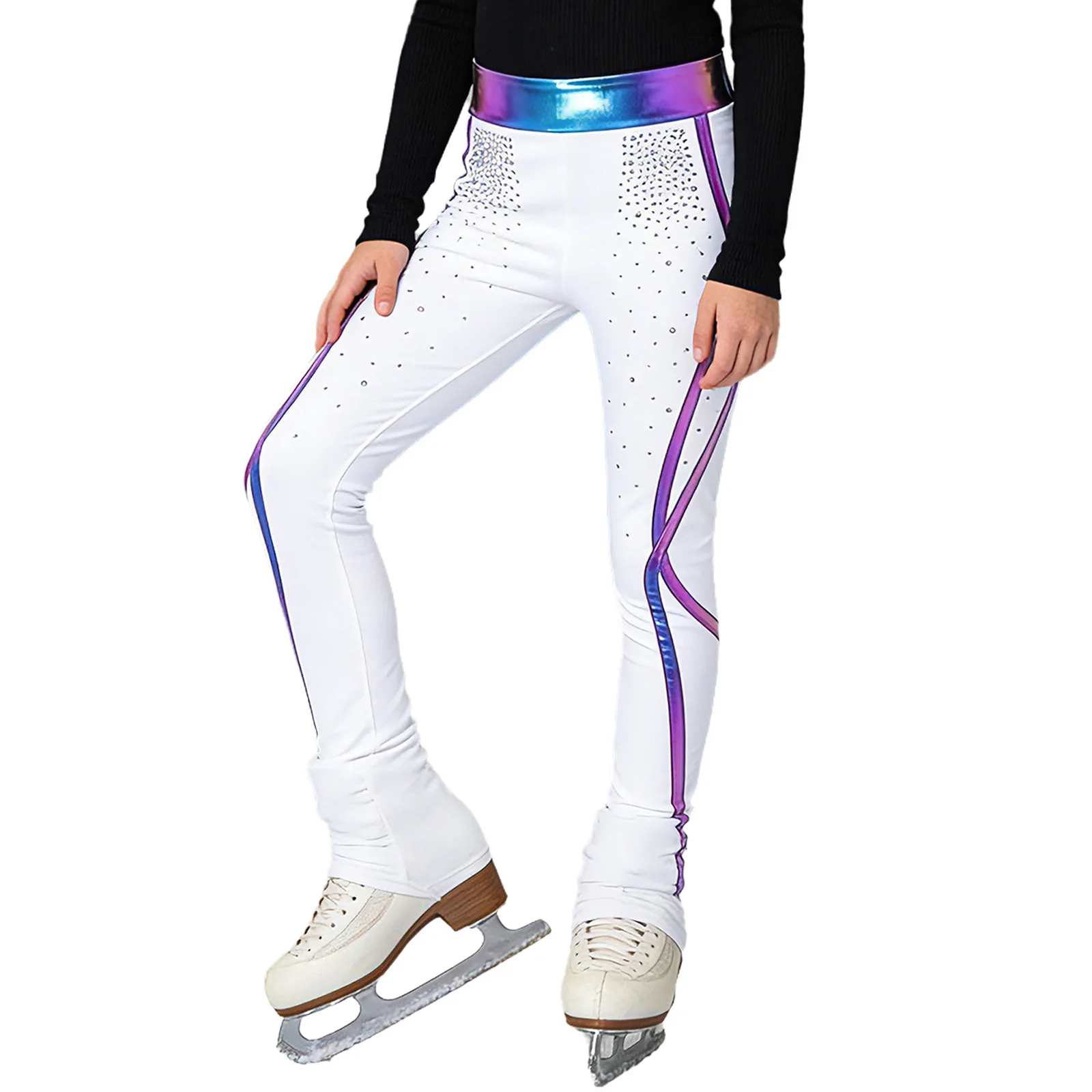 

Детские брюки для фигурного катания для девочек, эластичный пояс, со стразами, леггинсы для гимнастики, балета, танцев, костюм для выступлений на коньках