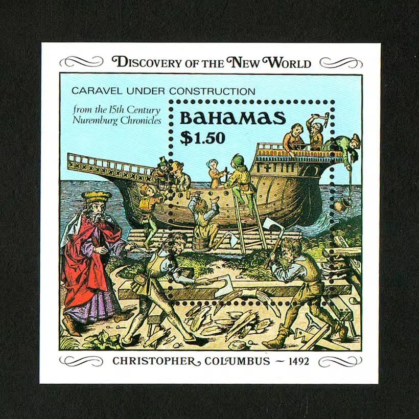 1 folha novo selo postal bahamas 1989 Columbus descoberto na América construída navios à vela folha de lembrança selos MNH