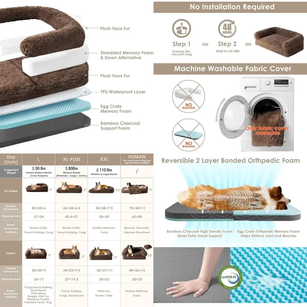 

Ортопедическая лежанка для собак из пены с эффектом памяти, очень большая, 54x38x7.5 дюймов, моющаяся, с противоскользящим покрытием, коричневая