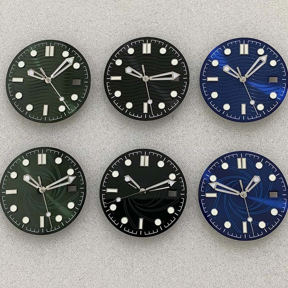 

31mm Watch Dial Green Luminous Dial NH35 Hands for NH35 Movement Single Calendar Watch Face + Pointers Modified Accessories