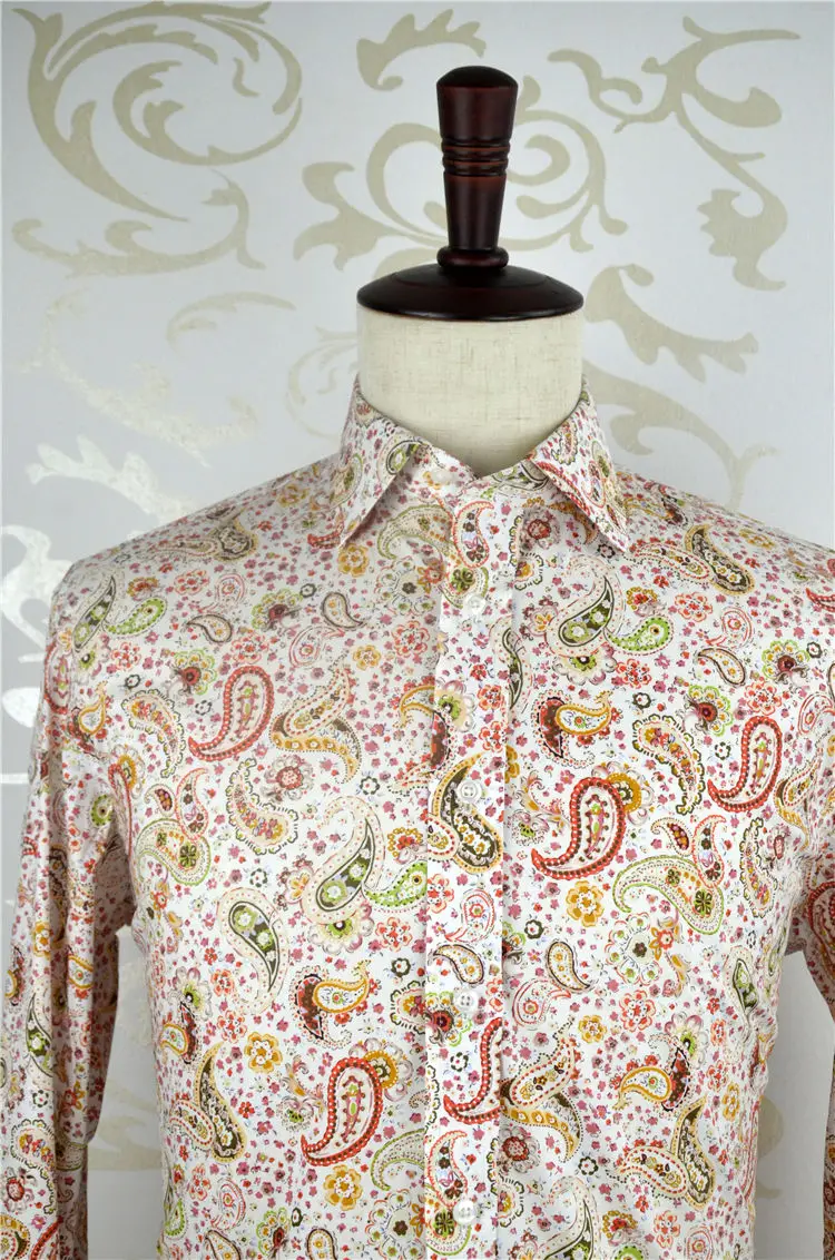 Custom Tailor Made Men's Bespoke Business Formal Wedding Ware Hawaiian Slim Fit Shirts Casual Blouse Pink Cotton Paisley Floral