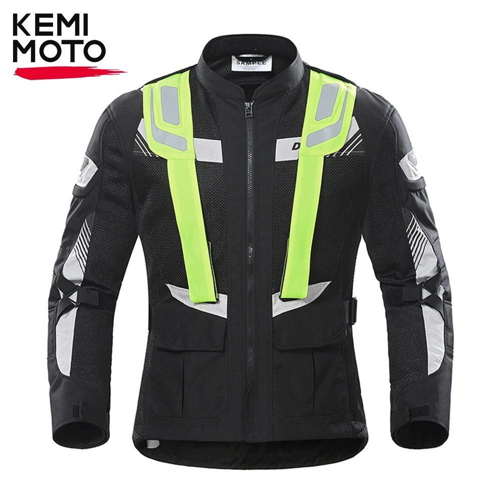 KEMIMOTO Motorcycle Men's Breathable Jacket Moisture-wicking Lightweight Moto Jacket Clothing Reflective Strip Green Mesh Fabric