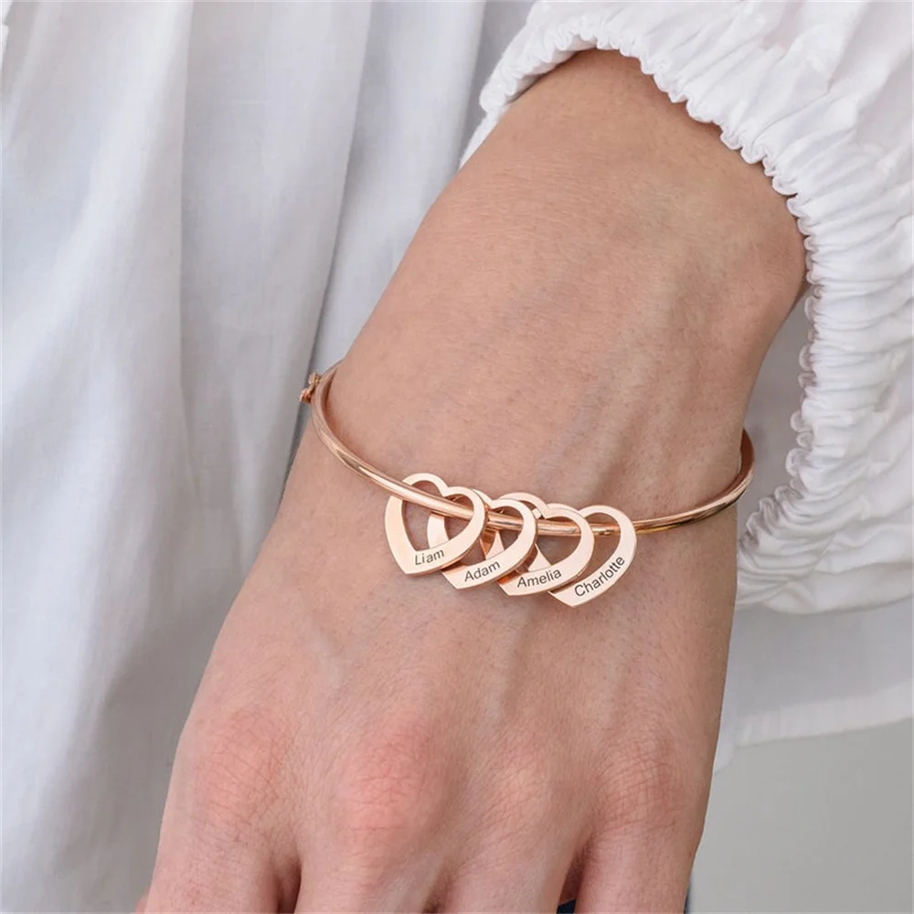 Eiegant-Bracelet personnalisé en acier inoxydable pour femme, bracelets coeur personnalisés, cadeau de bijoux pour maman, 1-9 noms gravés, argent