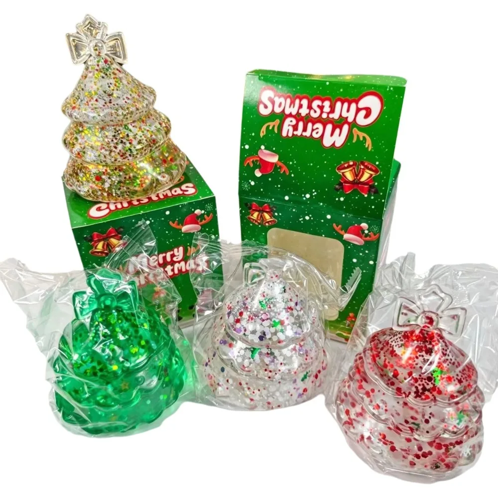 TPR Christmas Squishy Toy Multicolor Glitter Squeezable Christmas Squishy Ornament Santa Claus Shape Festive Shapes
