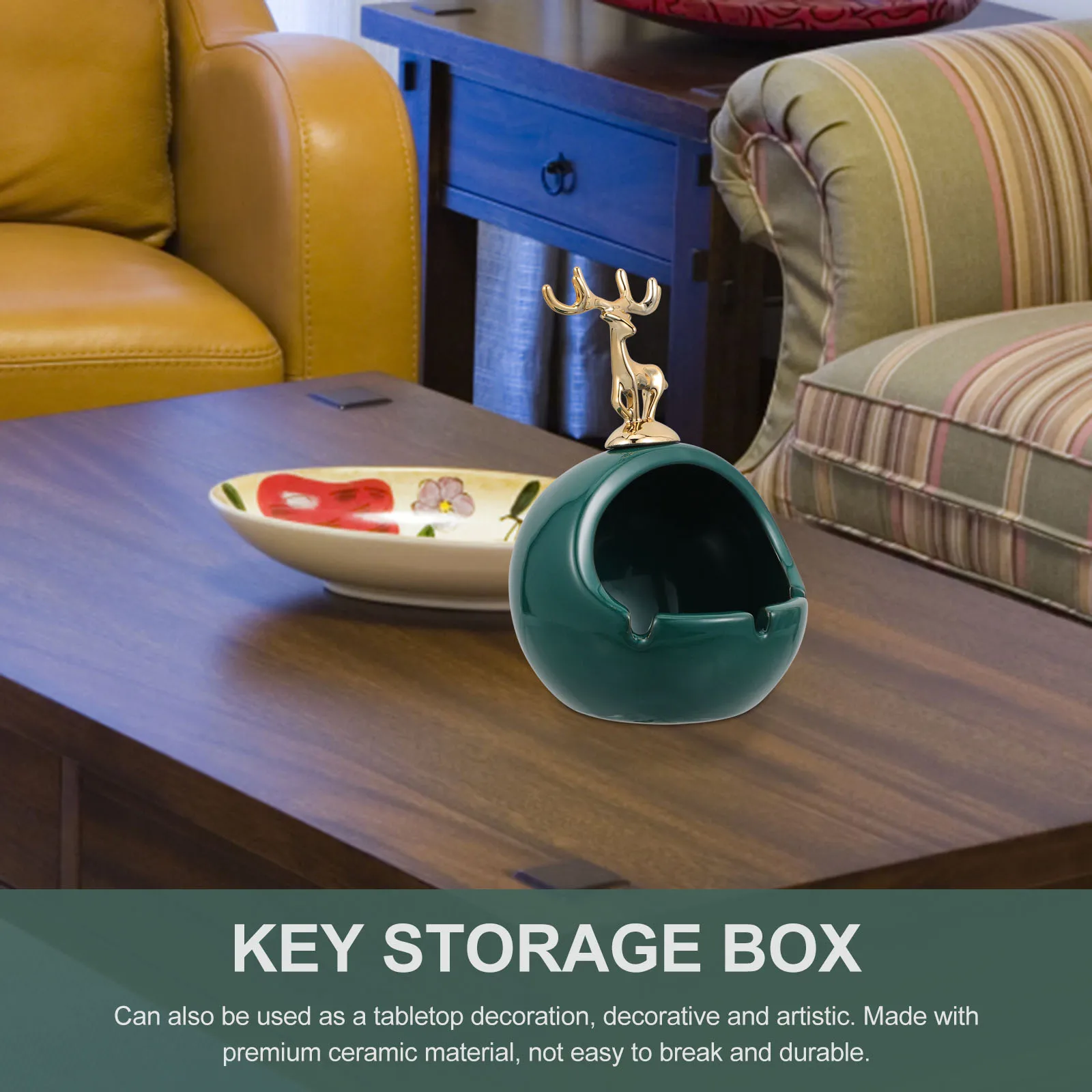 

Key Storage Box Elk Ceramic Desktop Ornament Decorative Storage Holder Porch Entryway Key Organizer Trash Container