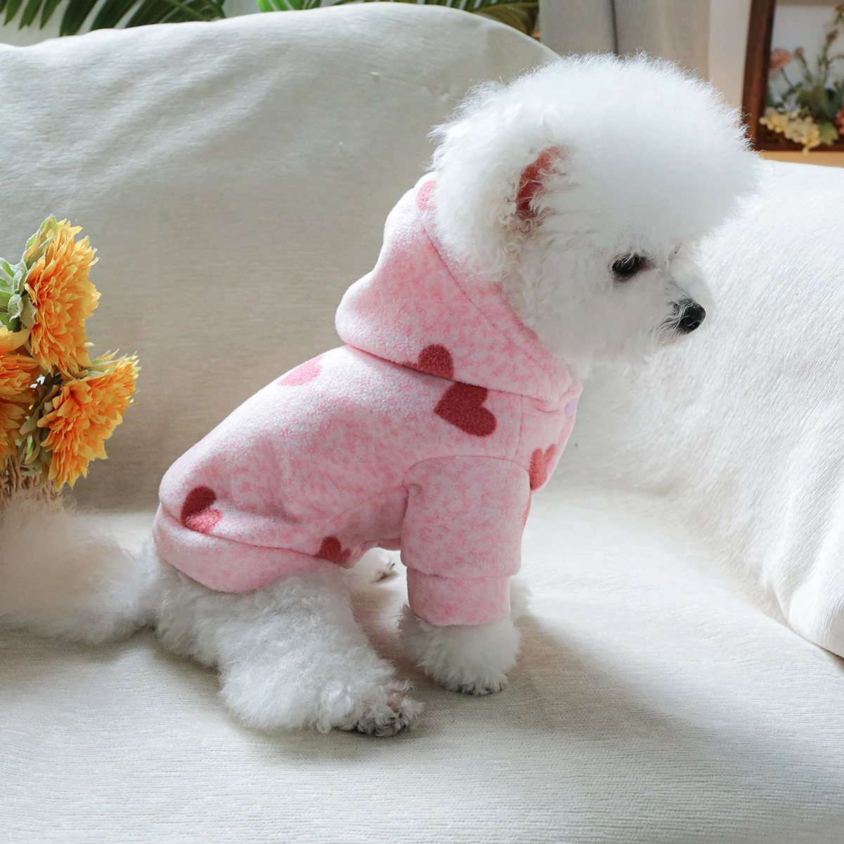 1PC Pet Clothing Cat Spring and Autumn Thin Velvet Pink Heart Sweater Hoodie Suitable for Small and Medium sized Dogs