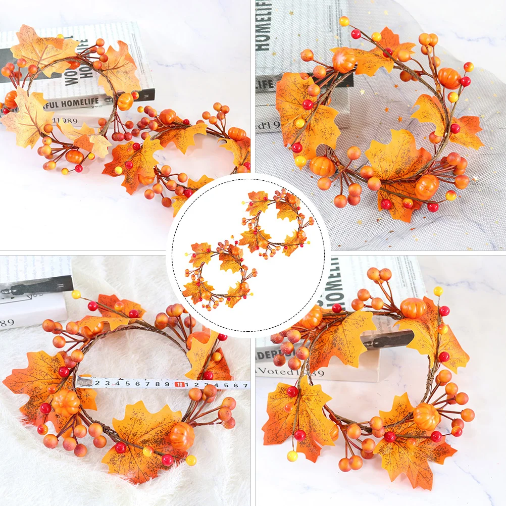 2 Pcs Decorate Maple Pumpkin Wreath Garland Out Door Foam Floral Decrative Ring Thanksgiving Prop