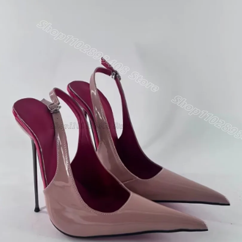 

Metal Heels Slingback Sexy Sandals Pointed Toe British Style Ankle Buckle Summer Women Party Dress Shoes Zapatos Para Mujere