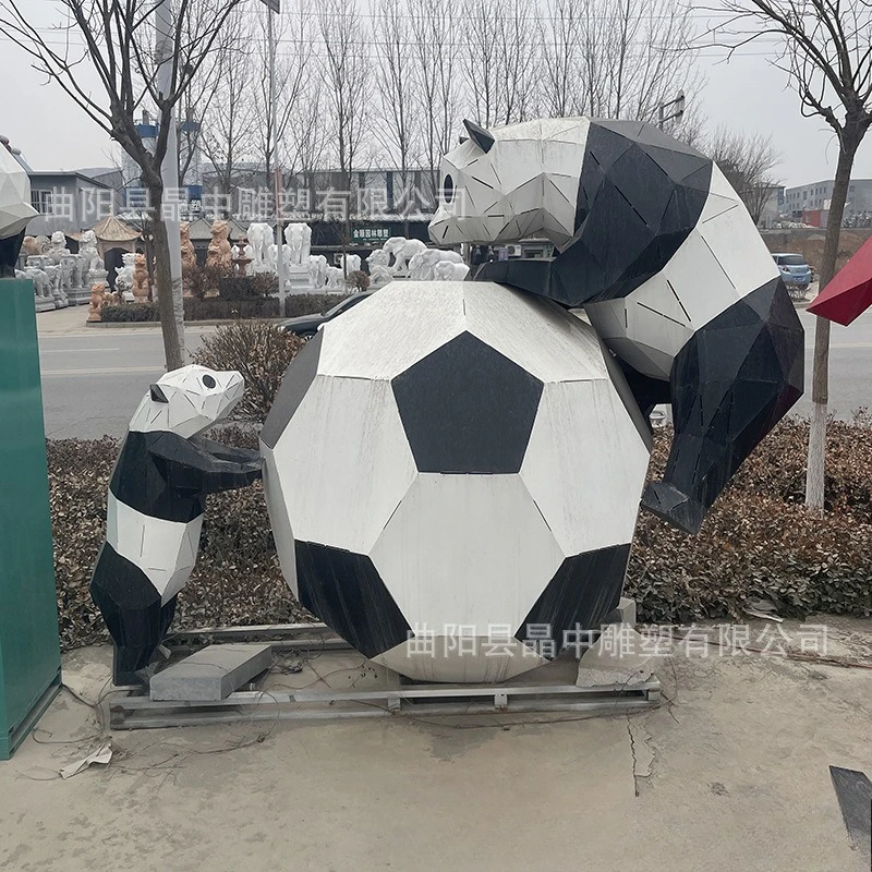 Stainless steel geometric panda Internet celebrity sculpture shopping mall Meichen large section