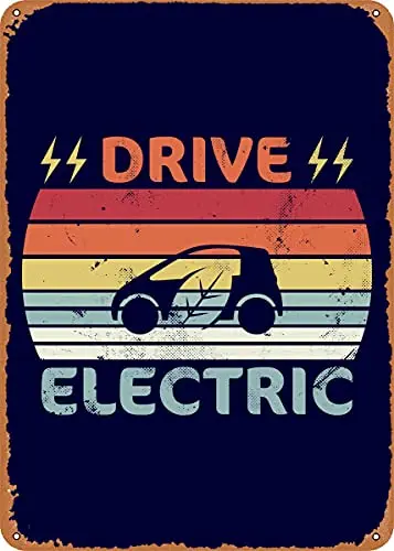 Drive Electric Vehicle Vintage Look Metal Sign Art Prints Retro Gift 8x12 Inch