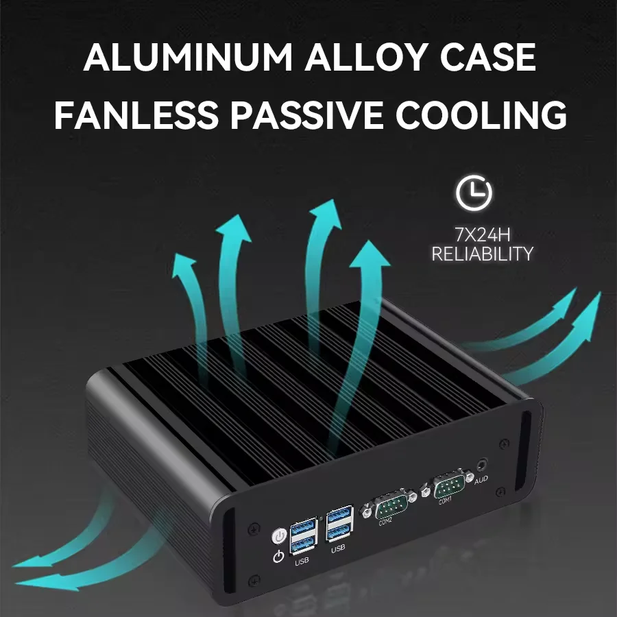 Fanless Industrial Mini Computer Intel i7 Processor 256GB Storage Dual Gigabit LAN Multiple Interfaces Aluminum Alloy Chassis
