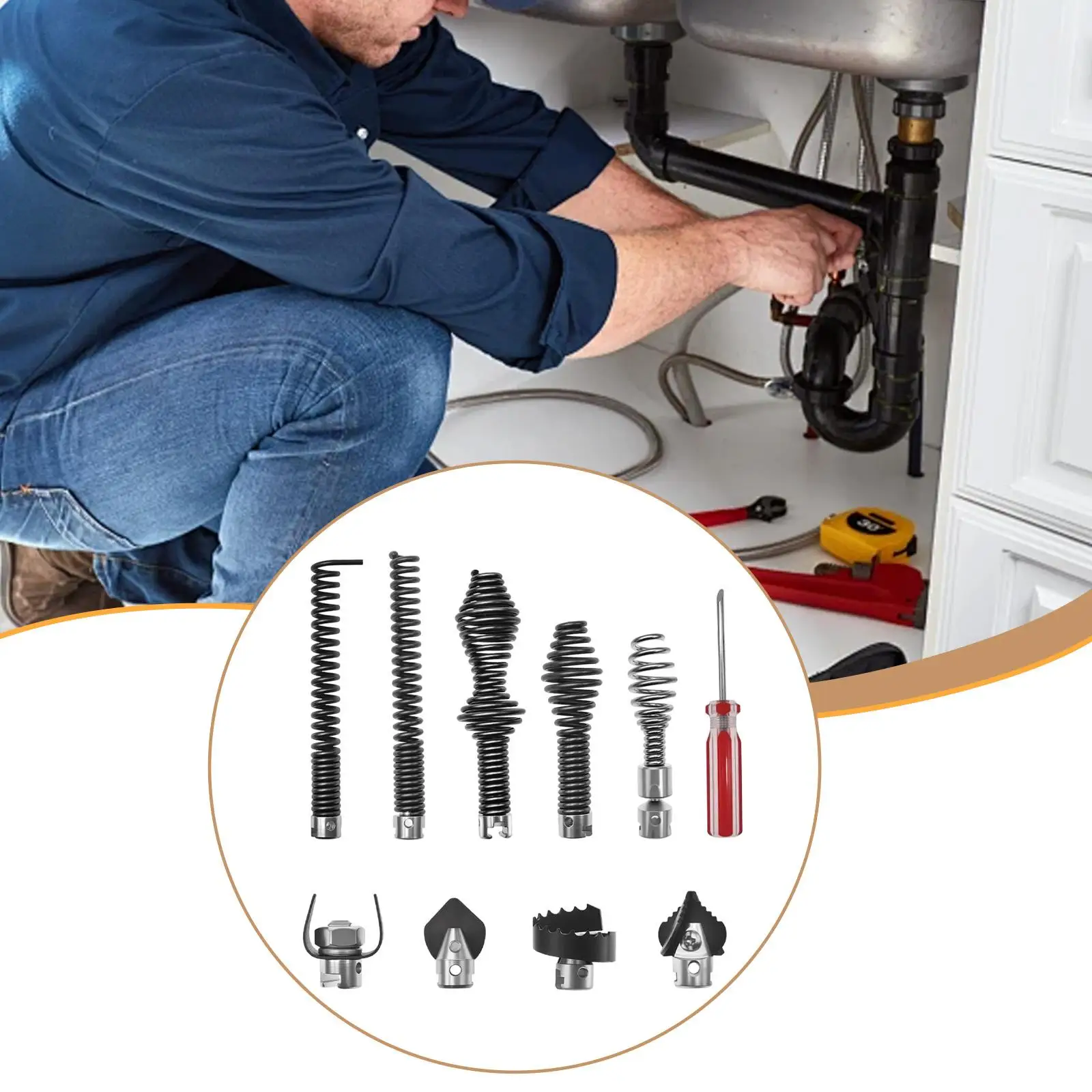 Drain Heads Quick Release Attachment Kit High Hardness Steel Clog Remover Accessories for Home Pipe Cleaning