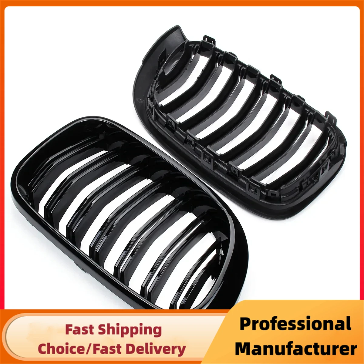 For BMW X3 X4 F25 F26 2014 2015 2016 2017 Front Bumper Kidney Racing Grille 1Pair Car Double Line Sport Grill Glossy Black Cover