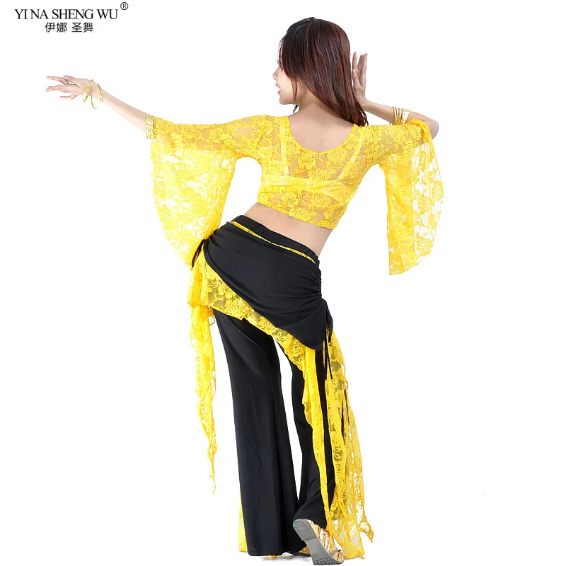 New Belly Dance Costume Set Adult Female Lace Butterfly Sleeve Practice Clothes Top+Pants Belly Dance Wear