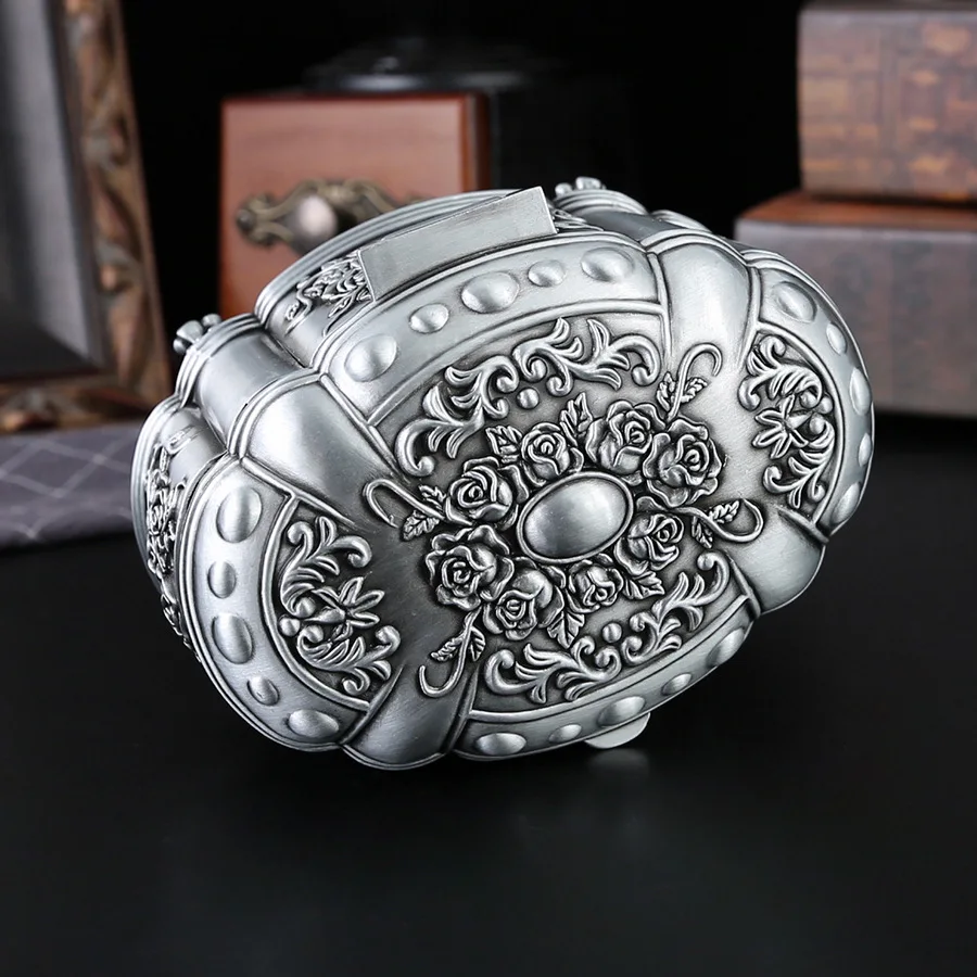 Vintage Metal Small Trinket Organizer Ring Box Case with Rose Pattern Jewelry Storage Box for Ring Keepsake Box for Girls