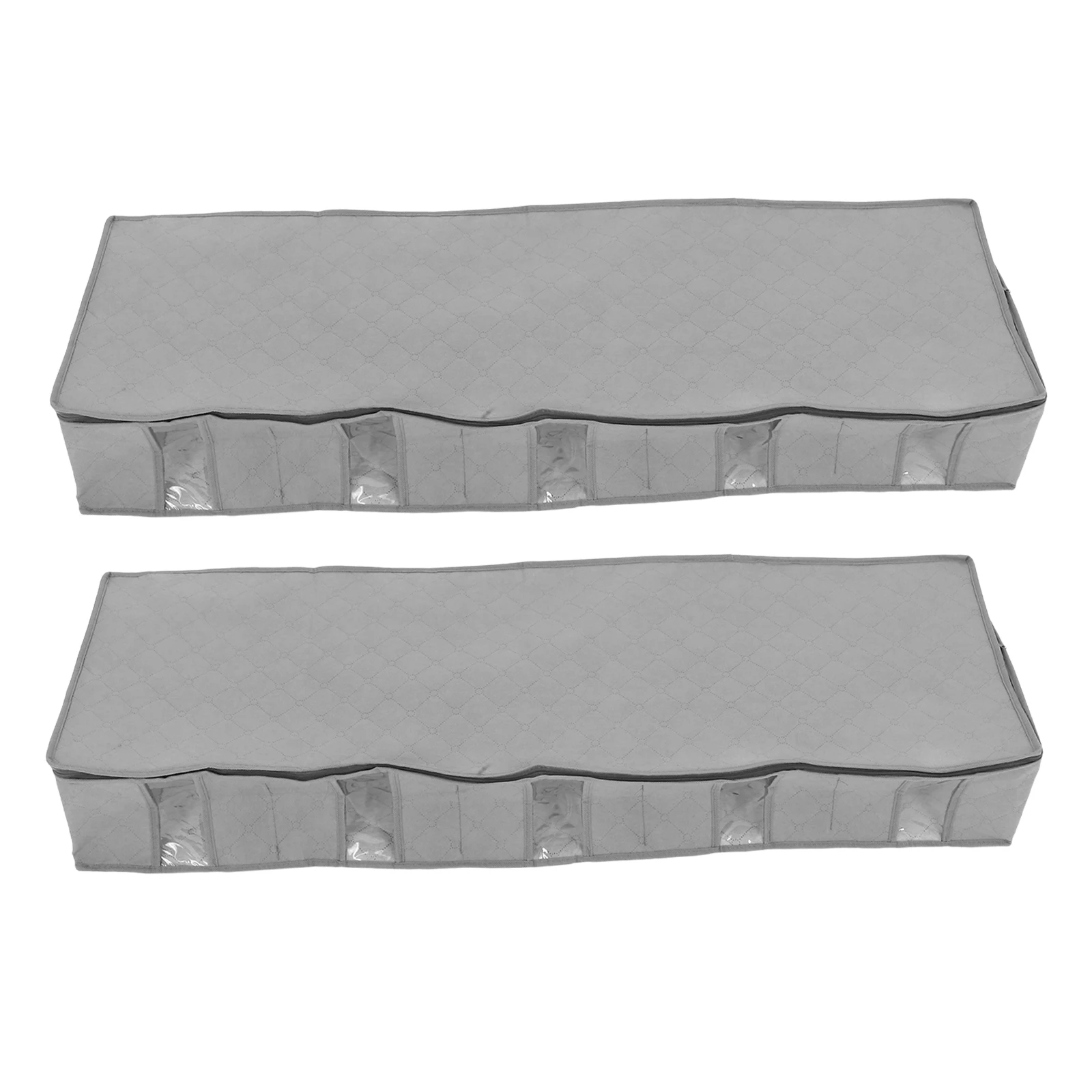 

2pcs Grey Non-Woven Foldable Storage Box Under Bed Organizer Clothing Container With Lid Dustproof Strong Zip Lightweight