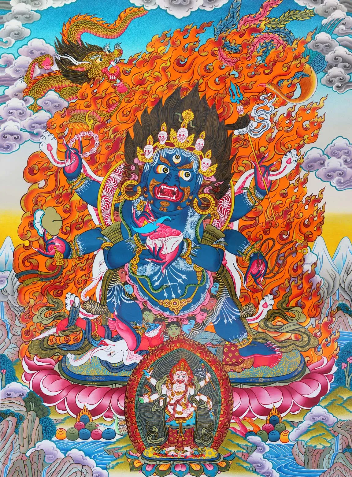 Mahakala Thangka,Gandhanra Tibetan Buddhist Thangka Art,Giclee Printed and Hand Framed,47