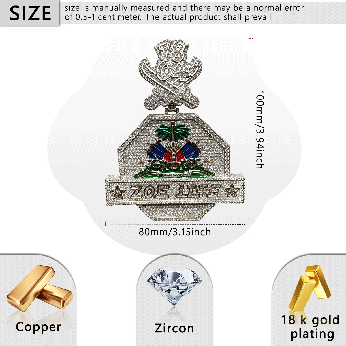 Hip Hop Bling Enamel Haitian National Emblem Charm Cross Sword Palm Tree Iced Out Pendant Necklace Fine Jewelry Gifts Collection Display Necklace Accessories for Men Boy Friends Rapper Street Culture Party Daily Gift Necklace Accessory