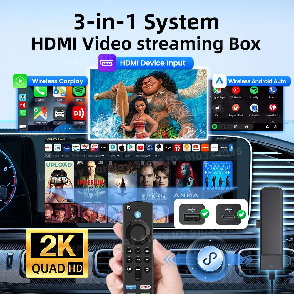 Adaptateur Carlinkit filaire CarPlay vers HDMI pour vidéos Fire TV Stick, boîte de Streaming HDMI, connexion plus rapide, prise en charge 2K des appareils HDMI, 2025