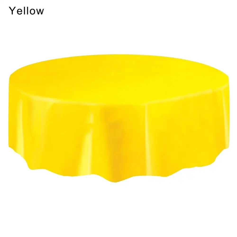 Large Plastic Circular Table Cover Cloth Wipe Clean Party Tablecloth Covers Ye, 1 Round Solid Color Disposable Tablecloth Yellow