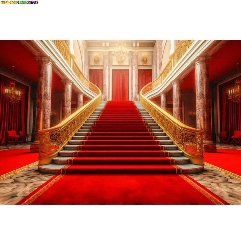 Red Stage Backdrop Carpet Stairway Spotlight Birthday Party Wedding Celebration Portrait Photography Background Photo Studio