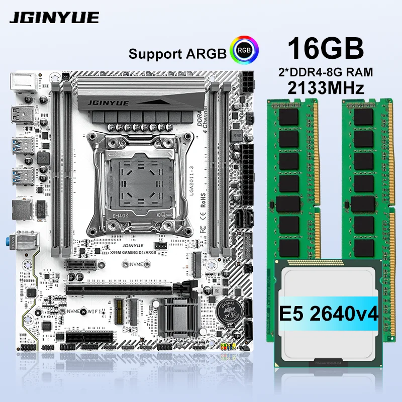 JGINYUE X99 Motherboard LGA 2011-3 +Xeon E5 2640 V4+16GB（2*8GB）DDR4 RAM Memory M.2 NVME SATA WIFI X99M GAMING D4/ARGB