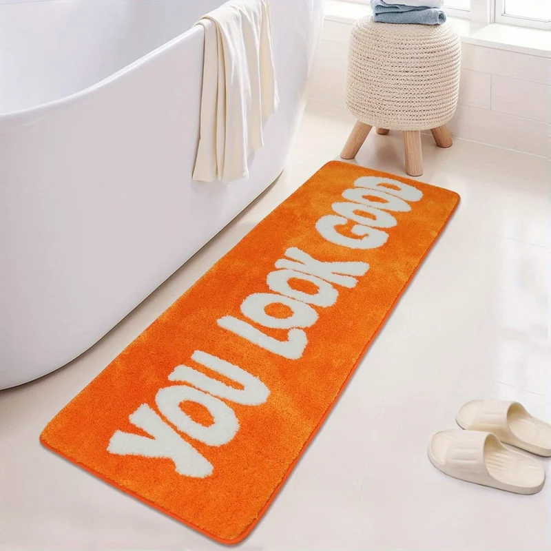 

VIKAMA Orange Motivational Slogan Rug ‘YOU LOOK GOOD’ Non-slip, Absorbent Bedroom & Bathroom Entrance Home Decor