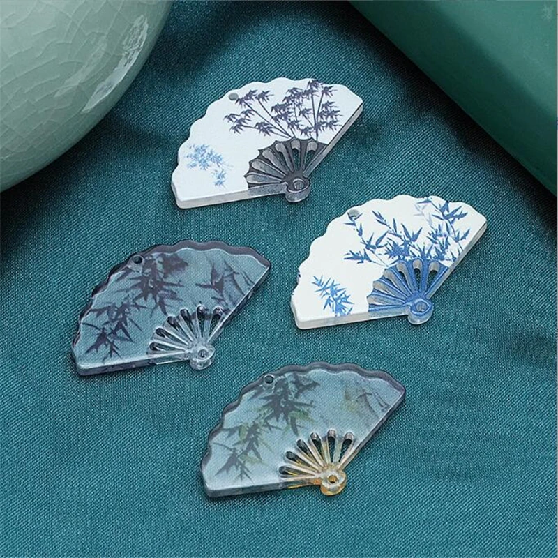 10 Pieces New Retro Resin Fan Charms Double Hole Acrylic Beads Connectors Diy Ornament Hair Earrings Jewelry Making Accessories